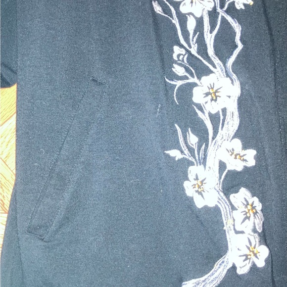 BOB MACKIE Wearable Art Sweater Lightweight Cardigan Floral Cotton Blend Black - Picture 2 of 5